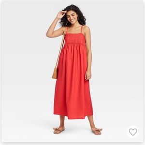 Women’s Red Smocked Maxi